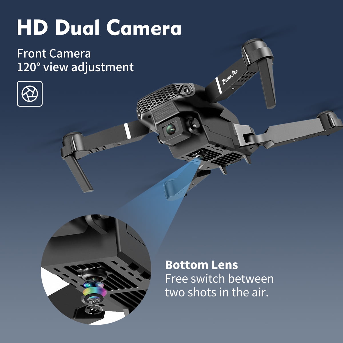 Ourlife Dual Camera Drone with 2.4" Screen Remote, 1000mAh Rechargeable Battery HD RC Quadcopter with Live View Display for Beginners & Adults,Black.