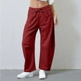 thumbnail image 4 of Zpanxa Women's Barrel Leg Sweatpants Solid Color Drawstring Elastic Waist Wide Fit Casual Lounge Pants with Pockets Athletic Comfort, 4 of 7