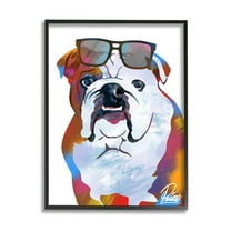 Stupell Industries Colorful American Bulldog Portrait Stylish Sunglasses Design by Marcus Prime, 11" x 14", Black Framed