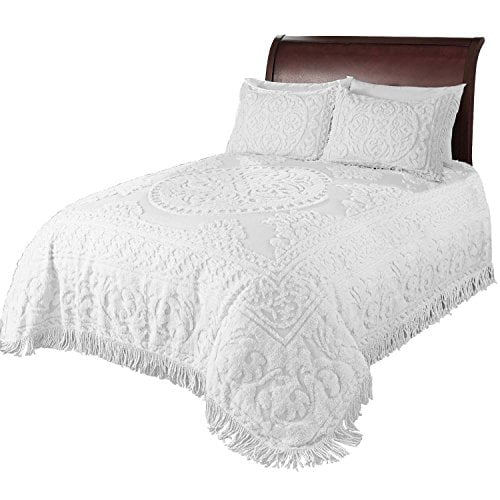 Beatrice Home Fashions Couvre-Lit Médaillon en Chenille, Queen, Blanc