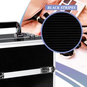 Ver Beauty Black Aluminum Train Case with Sliding Trays, Lockable Storage, Expandable Modular Design, 13.5 x 9.5 x 10.75