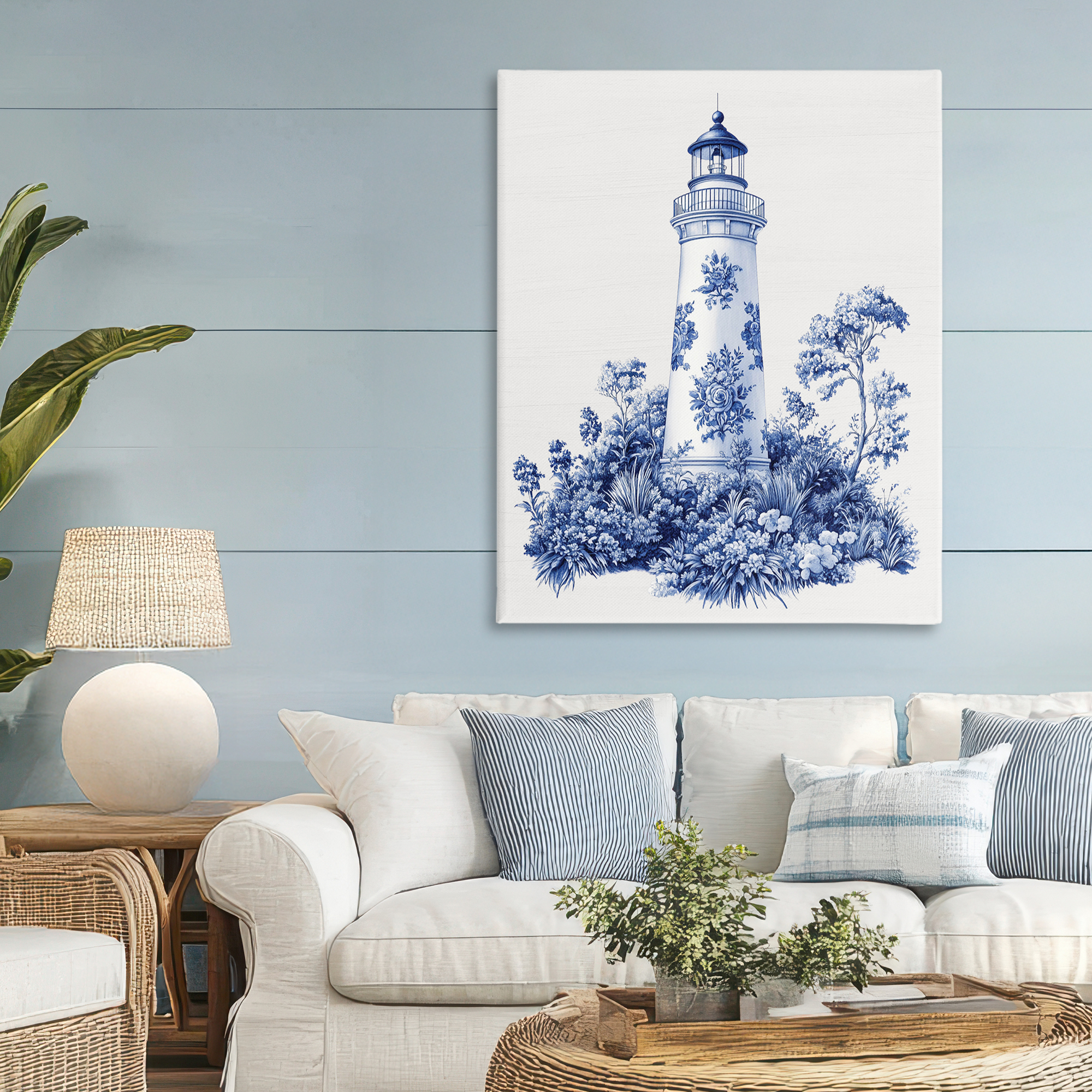 Toile Patterned Lighthouse Canvas Wall Art, design by Lettered and Lined
