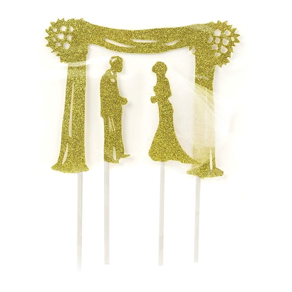 Au Bon Cake Gold Chuppah Jewish-Wedding-Canopy Cake Topper 6 Inch Wide