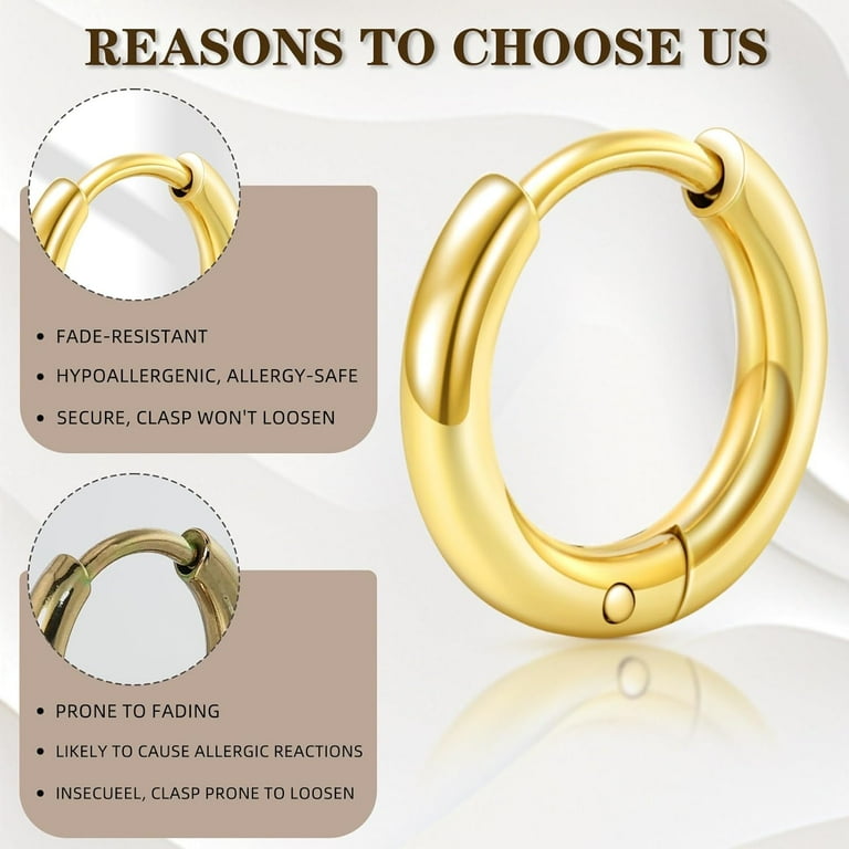 FIOROYAL Oorbellen voor dames, hypoallergeen, 14 K, verguld, roestvrij staal, creolen, sieraden, dames, voor piercing, helix, kraakbeen, conch, tragus, oorlel, rvs rvs Koper