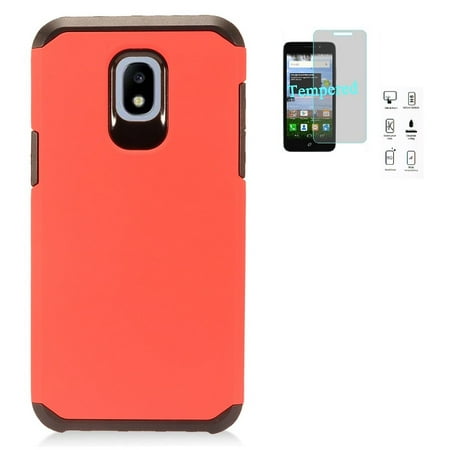 Phone Case for Samsung Galaxy J7 Crown/ Galaxy J7 (2018)/ J7 Refine/ J7 V 2nd Gen/ J7 Top/ J7 Star/ J7 Aero, Hybrid Shockproof Slim Hard Cover Protective Case + Tempered Glass Screen Protector (Red)