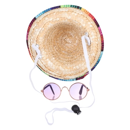 Yardwe 1Set Mexican Style Pet Straw Hat and Glasses Set Decorative Summer Costume for Cats and Dogs