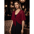thumbnail image 7 of QSAWXQZ Women's Chiffon Tie Front Bolero Shrug Short Flared Sleeve Sheer Cropped Cardigan Cover Up Red 2XL, 7 of 7