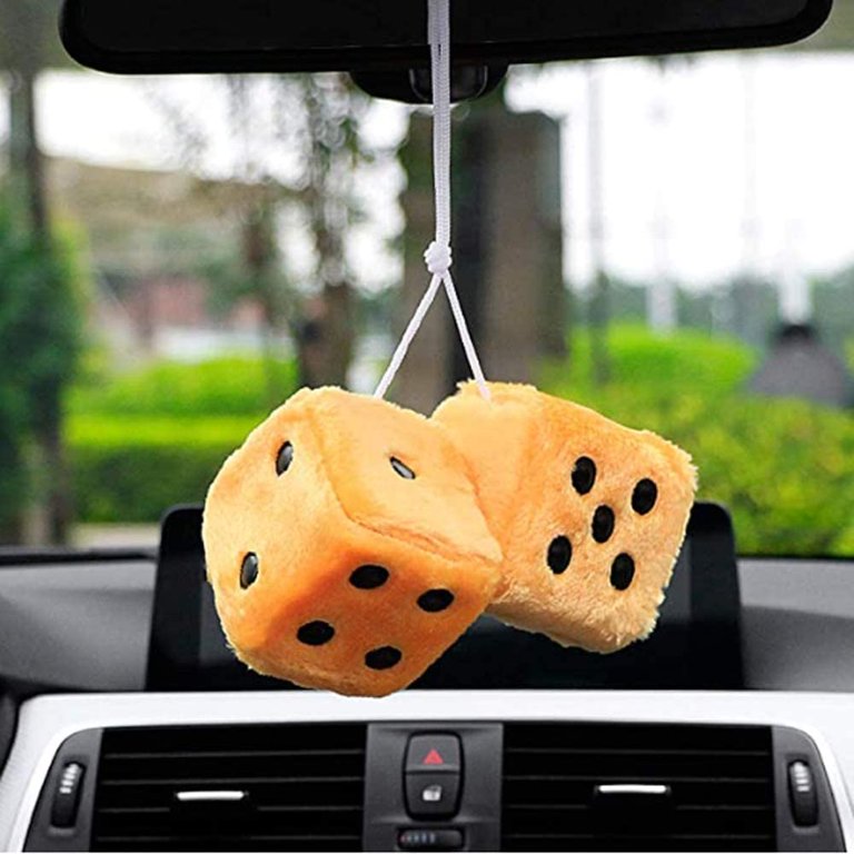 1 Pair Car InteriorPlush Toy Decoration with Dots, Mirror Hanging Rear View  Fuzzy Dice Dots, Car Pendant Ornaments Plush Dice 