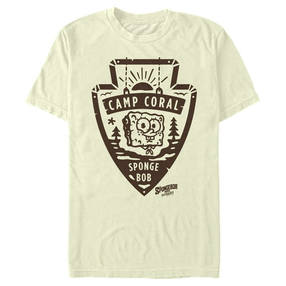 Men's SpongeBob SquarePants Sponge on the Run Camp Coral Patch Graphic Tee Beige Small
