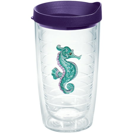 

Tervis Purple Teal Seahorse Made in USA Double Walled Insulated Tumbler Travel Cup Keeps Drinks Cold & Hot 16oz - Purple Lid Clear