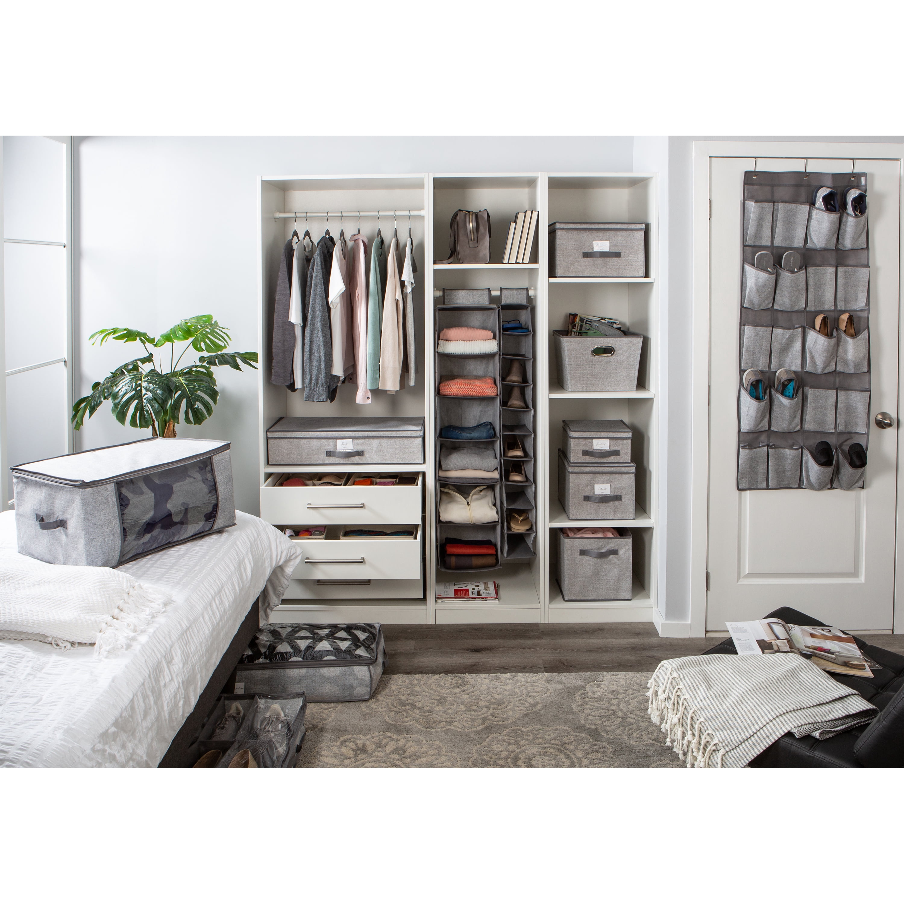 Simplify Medium Lidded Storage Box in Non Woven Heather Grey