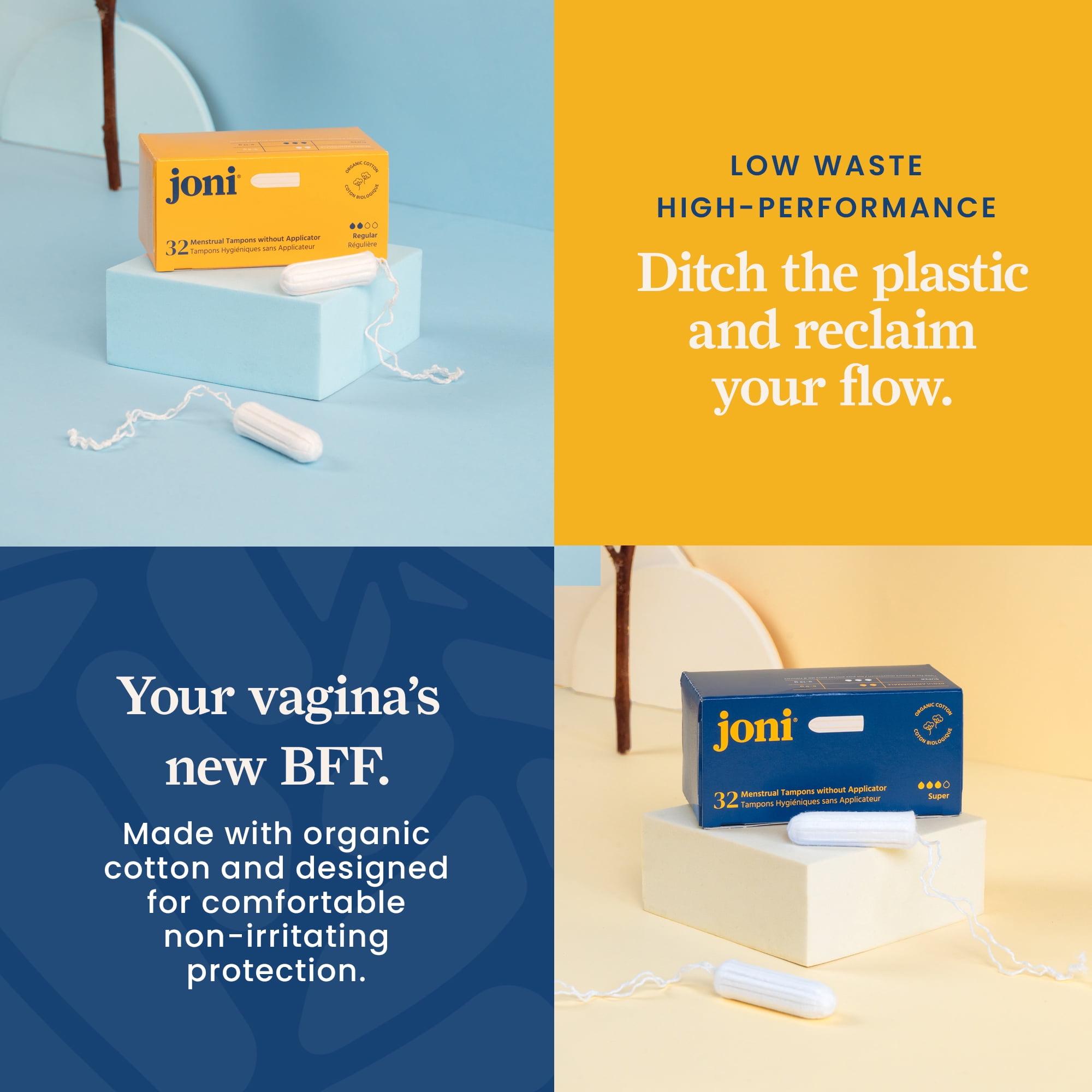 Tampons réguliers en coton biologique joni, 32 unités