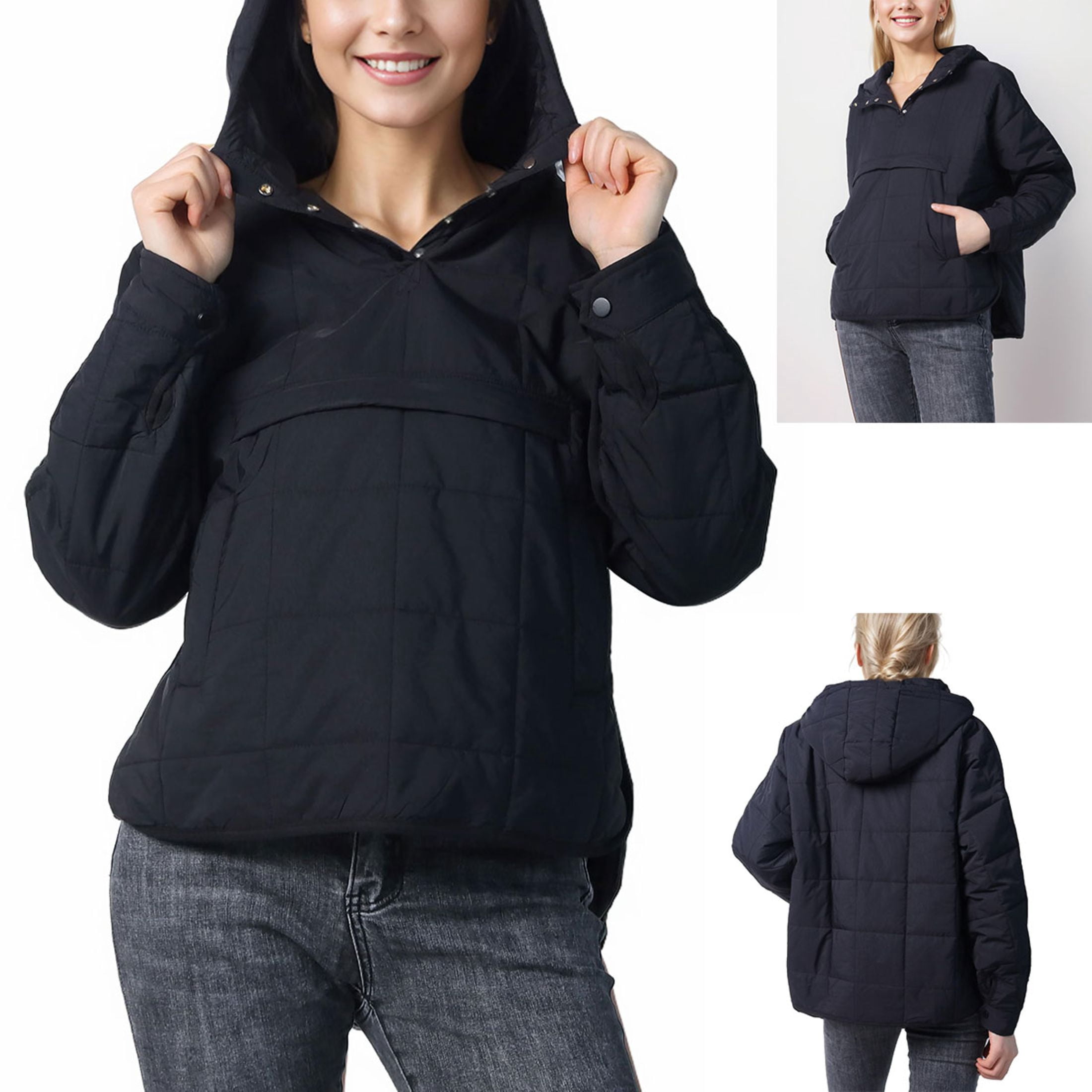 Lentta Women's Oversized Puffer Jacket Quilted Dolman Hoodies Pullover Long Sleeve Lightweight Warm Tops Coat