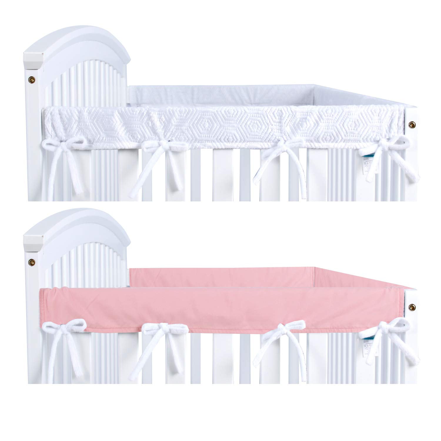 Crib Rail Cover Protector for Narrow Side Crib Rails 2 Pack, Pink/White