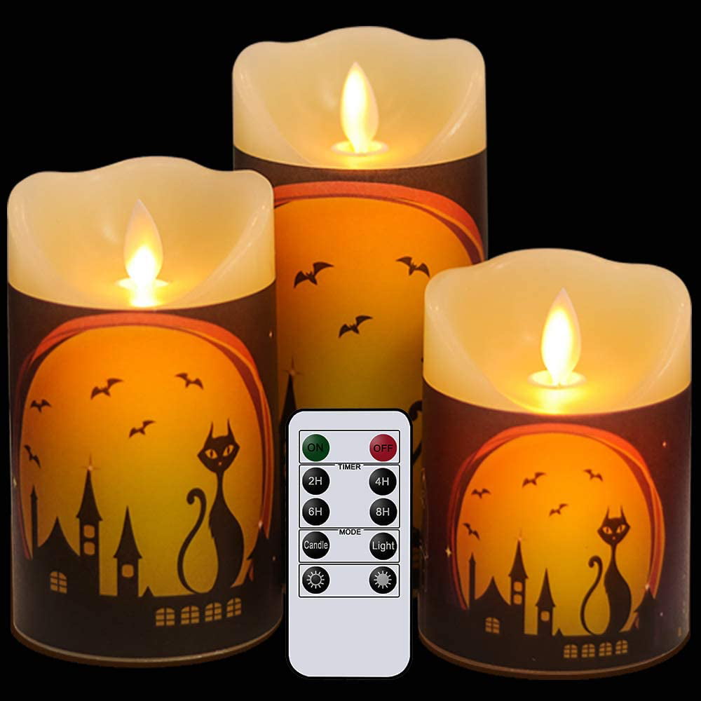 GenSwin Glass Flameless Candles with Elk Decor and Remote Timers Battery Moving 