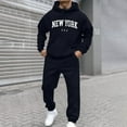 thumbnail image 2 of Timoontee Men's Sweatsuits Trendy Letter Print Pullover Sweatshirts Long Sleeve Casual Hiking Athletic Hoodies Drawstring Elastic Waist Sweatpants 2 Piece Outfit Dark Blue XL, 2 of 7