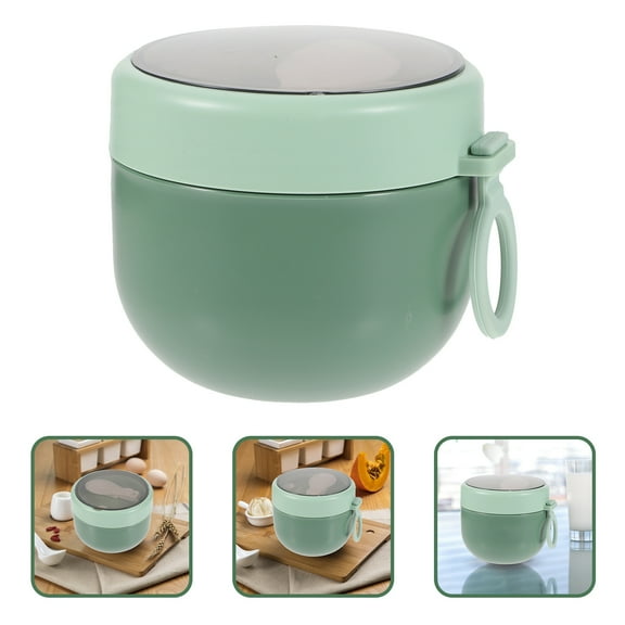 Luxshiny Green Plastic Breakfast Bowl with Lid and Handle, Microwave Safe Airtight Oatmeal Container for Kitchen