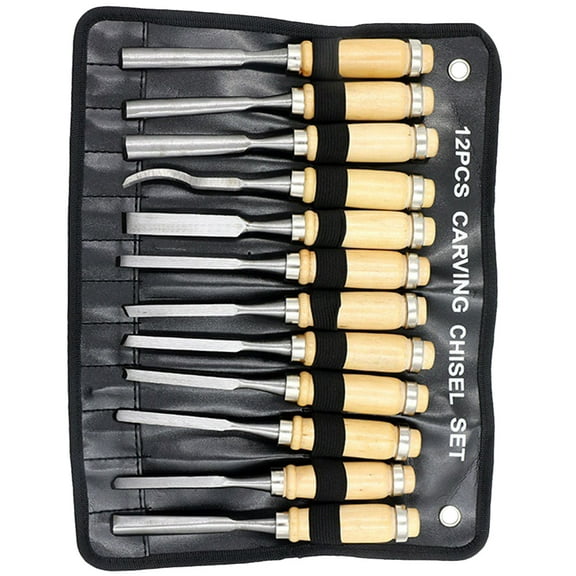 MUSEYA Wood Carving Tools Set with 12 Pieces Plastic Chisels Gouges in Light Brown for Any Level Carving