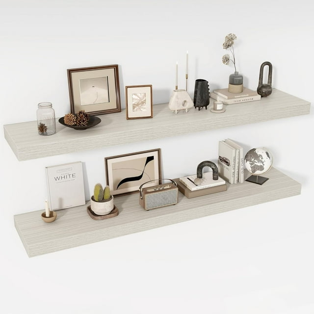 Floating Shelves Deep Floating Shelf Wall Mounted Wall Shelves Rustic Deep Bookshelf Extra Deeper & Thicker Display Shelves for Bedroom Living Room Set of