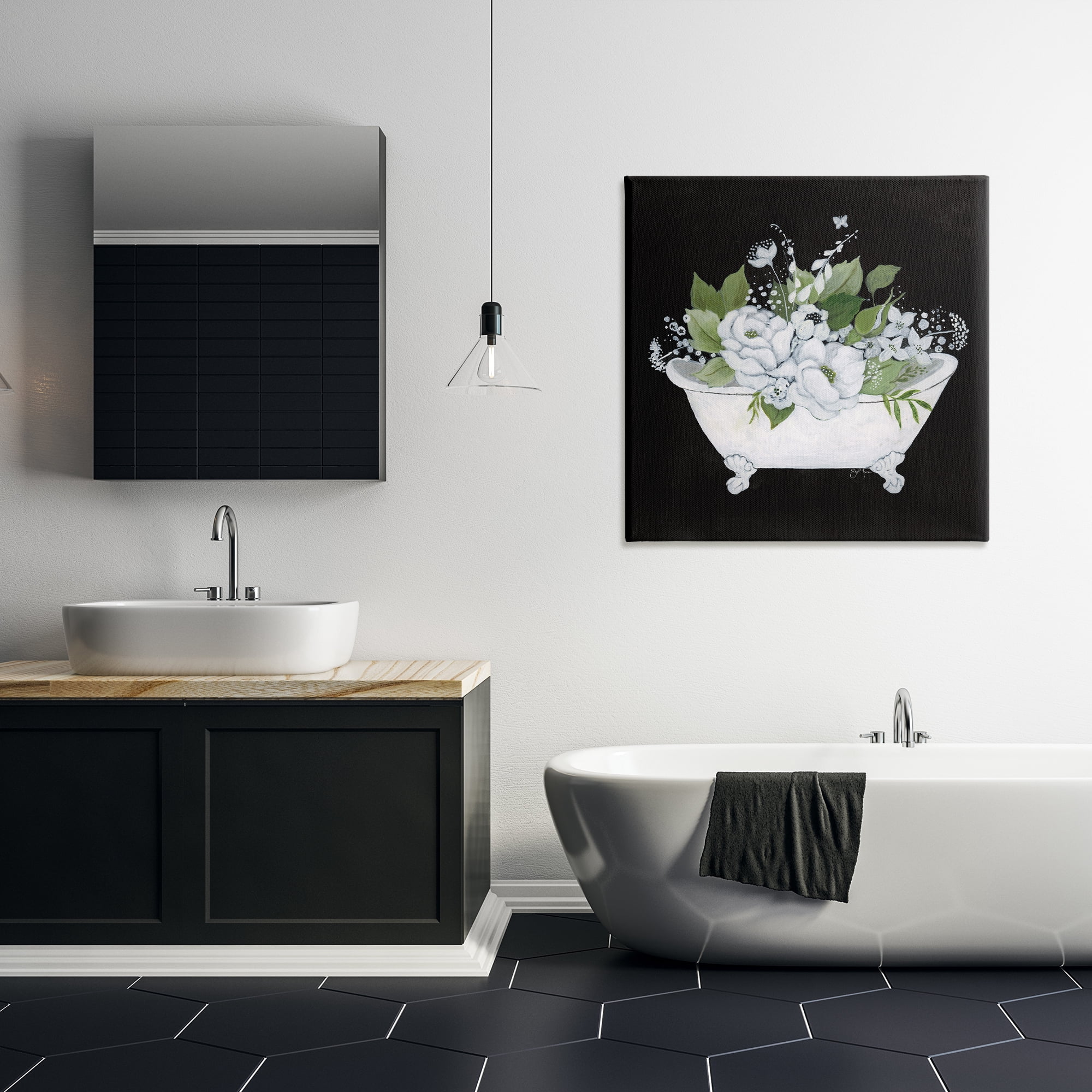 Stupell Industries Charming Floral Bathtub Typography Painting Gallery Wrapped Canvas Art Print Wall Art, 30 x 30