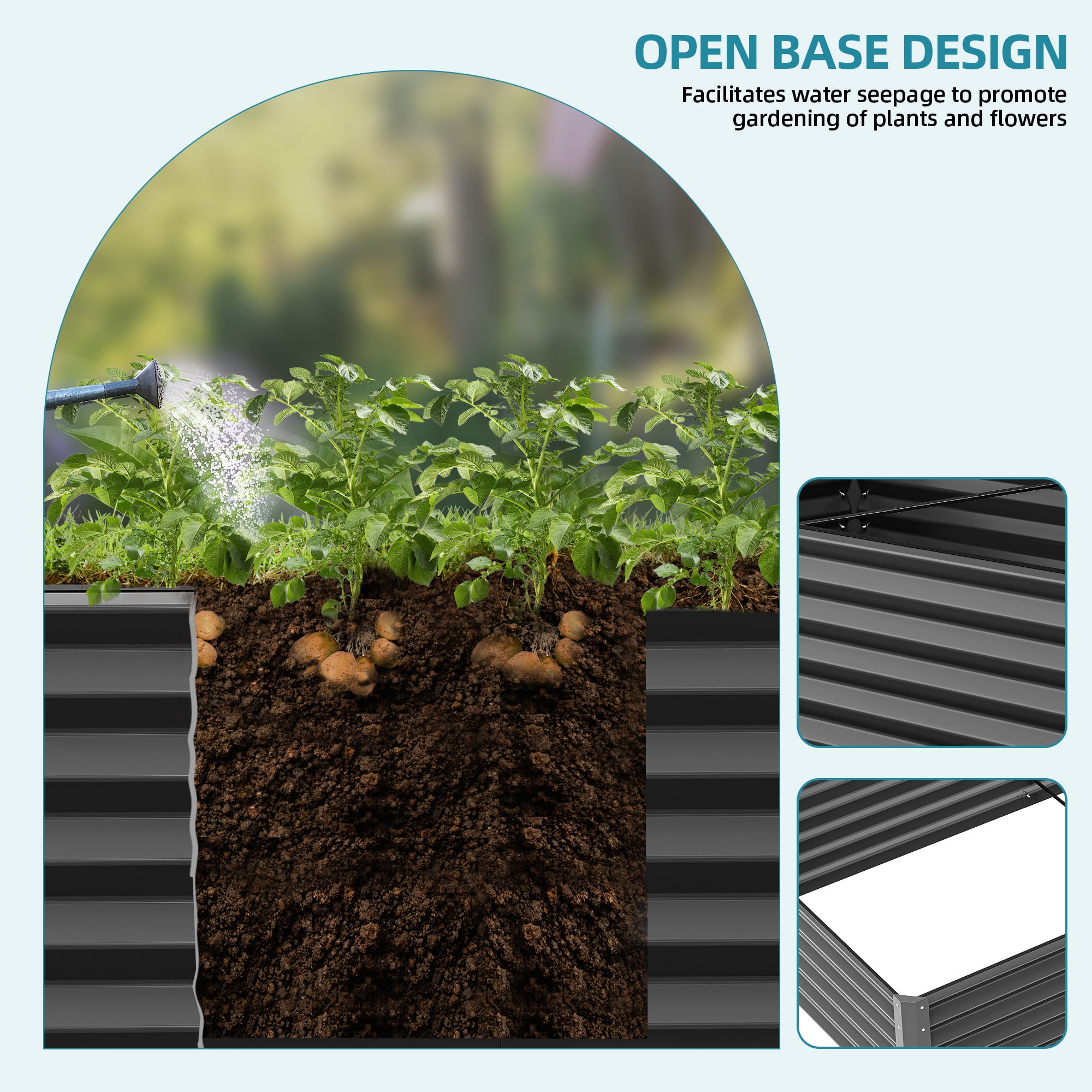 Uforic 2 Pack 8x4x1.5 ft Black Large Galvanized Raised Garden Bed Kit, Metal Planter Box with Gloves, Ground Nails & Support Rod, Outdoor Above-Ground Planter for Plants, Vegetables, and Flowers