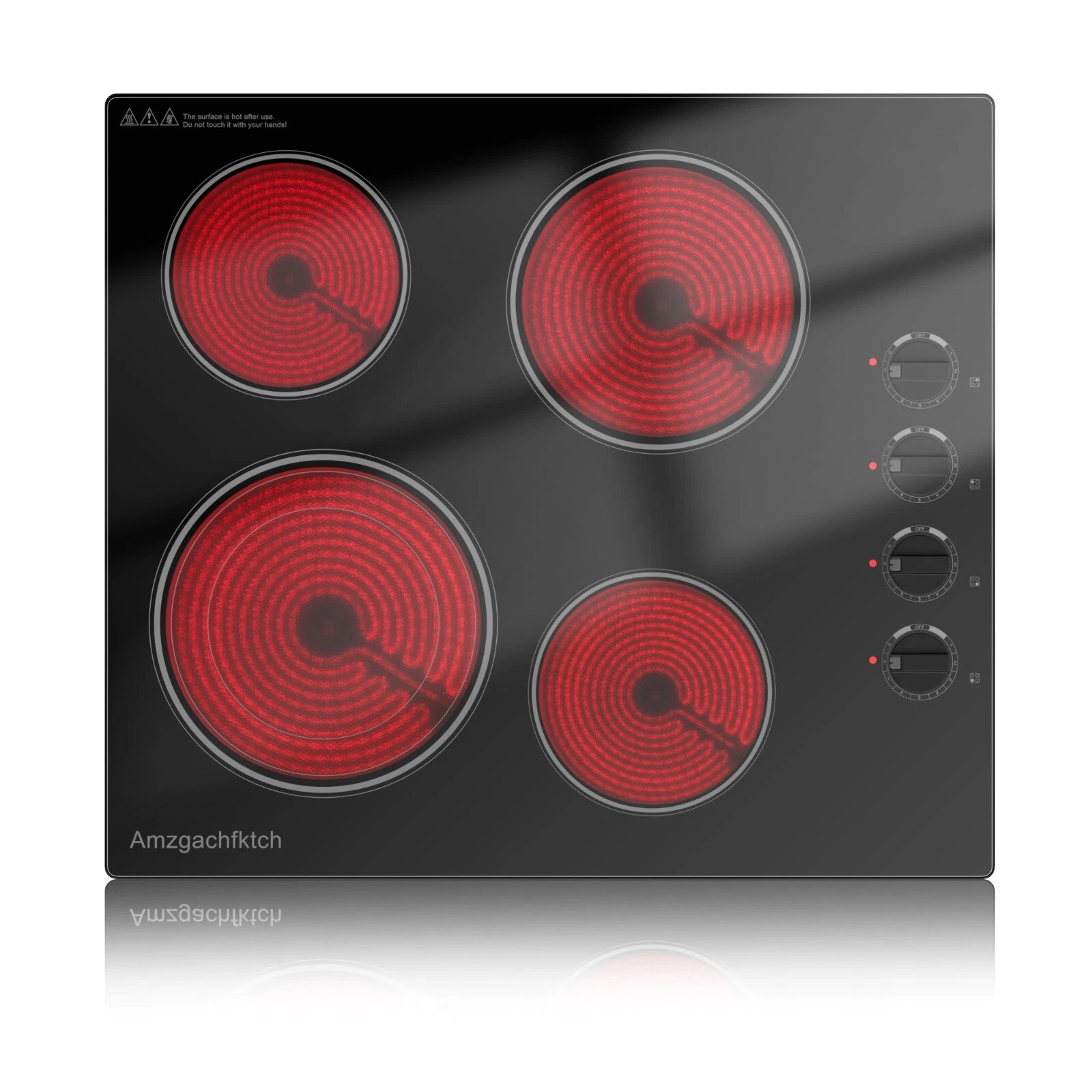 24 inch Built-In 4 Burner Electric Cooktop Dual-Ring Burners 6700W Radiant StoveTop with Knob Control Residual Heat Indicator auto shut off, 220V~240V Hardwire (No Plug)