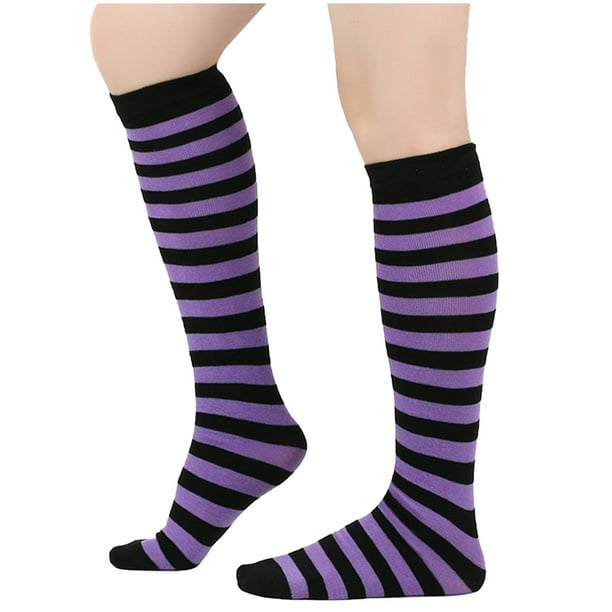 Calcetines de invierno cálidos a rayas hasta la pantorrilla y hasta la rodilla para mujer y hombre, calcetines universales hasta la pantorrilla, calcetines de algodón para mujer.