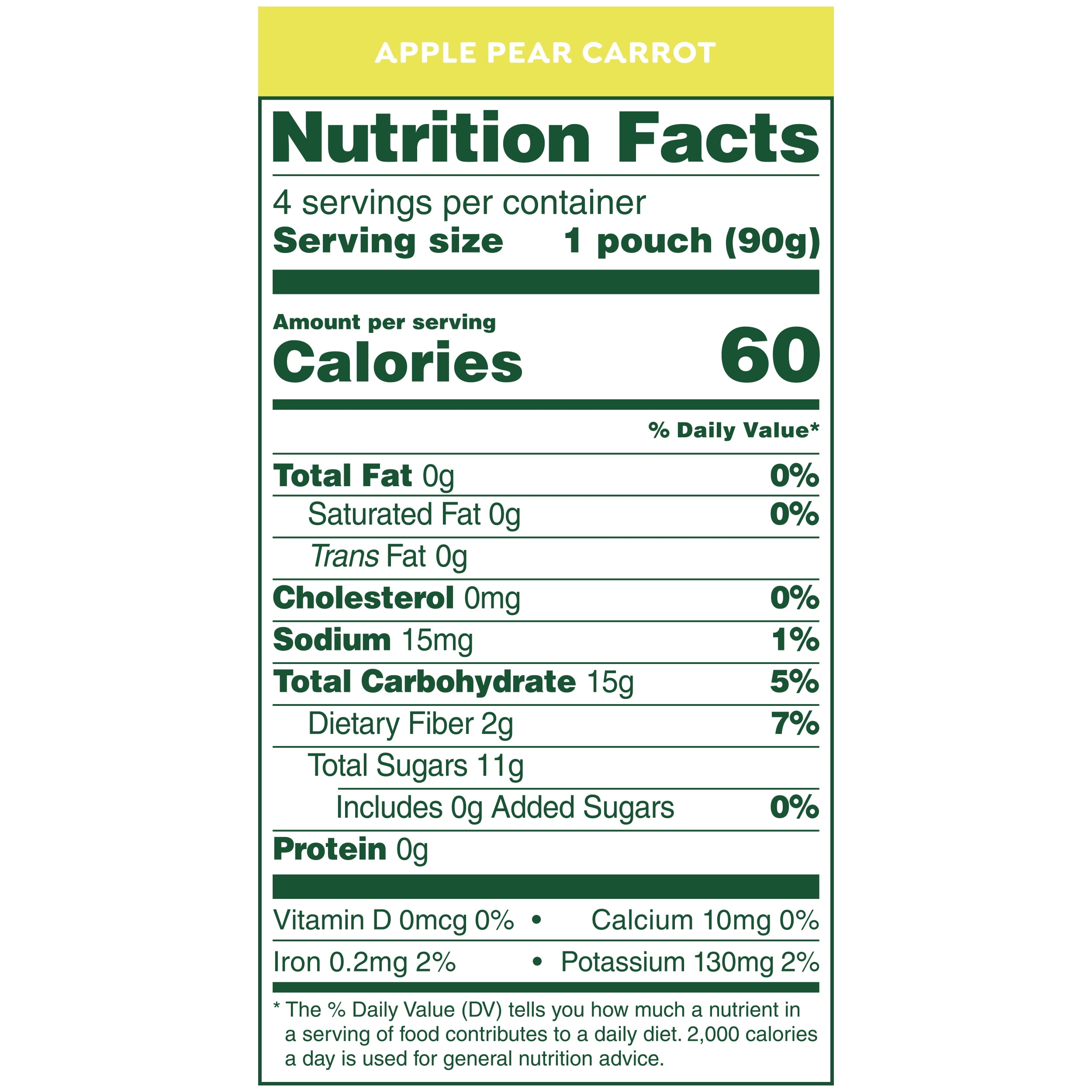 GoGo squeeZ Fruit & VeggieZ No Sugar Added Apple Pear Carrot Pouches, 3.2 oz. (4 Pouches)