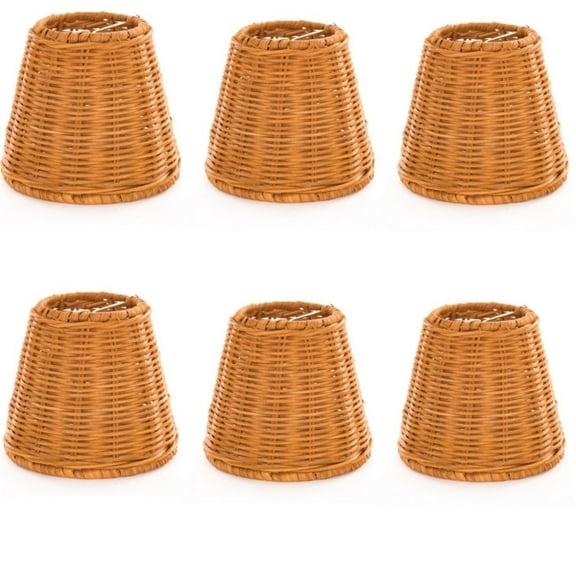 Upgrade Lights Set of 6 Wicker Chandelier Lamp Shade 5 Inch Bell, Clips Onto Bulb. Model: Ui#27