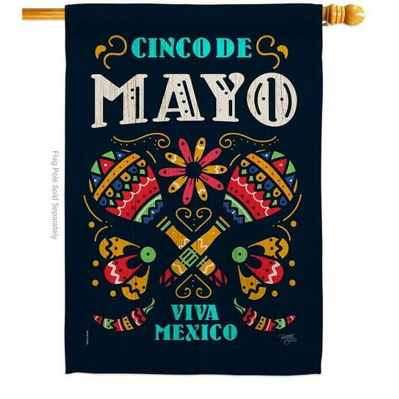 Breeze Decor H115179-BO 28 x 40 in. Viva Mexico House Flag with Summer Cinco de Mayo Double-Sided Decorative Vertical Decoration Banner Garden Yard Gift