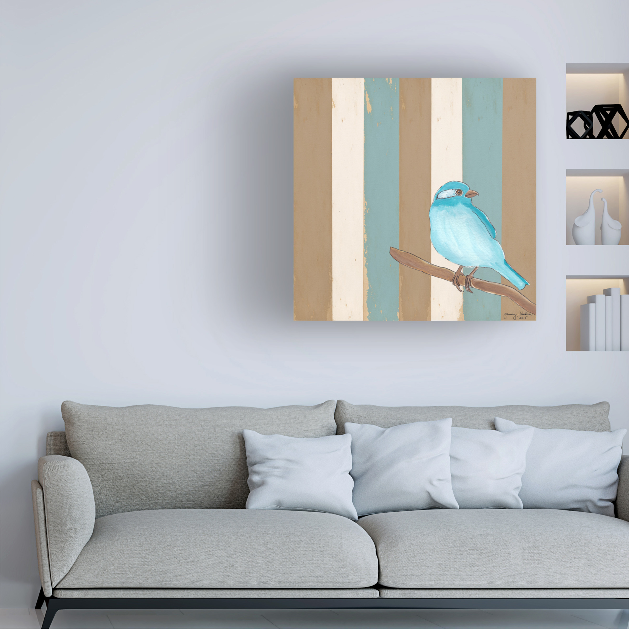 Trademark Fine Art 'Teal Bird With Stripes' Canvas Art by Tammy Kushnir