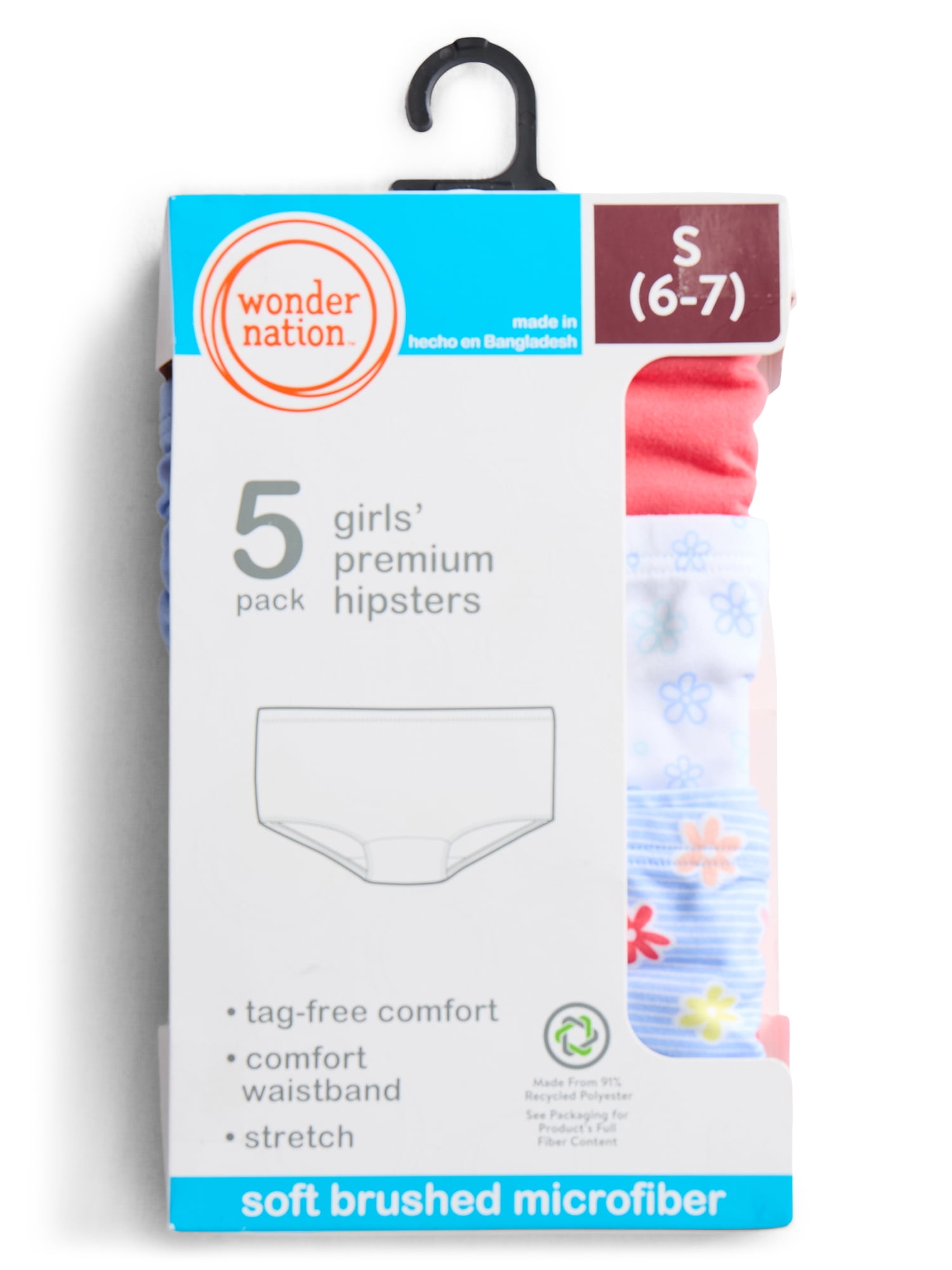 Wonder Nation Girls Premium Hipster Underwear, 5-Pack, Sizes S-XL