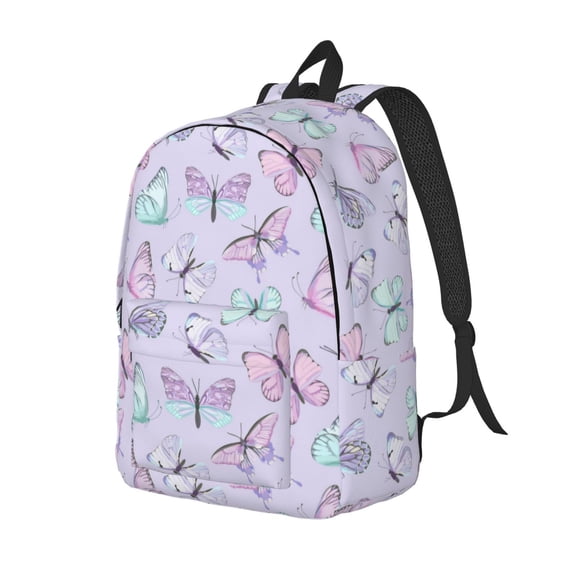 Ratiio Purple Butterfly Print Canvas Backpack for Women & Men Retro Aesthetic Rucksack Basic Backpack for High School/College Students Travel Laptop Bag