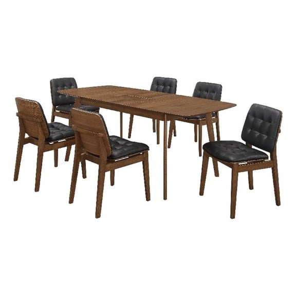 Benjara Bera 7pc Dining Set w Chairs- 59-75" Extendable- Walnut Brown/Black