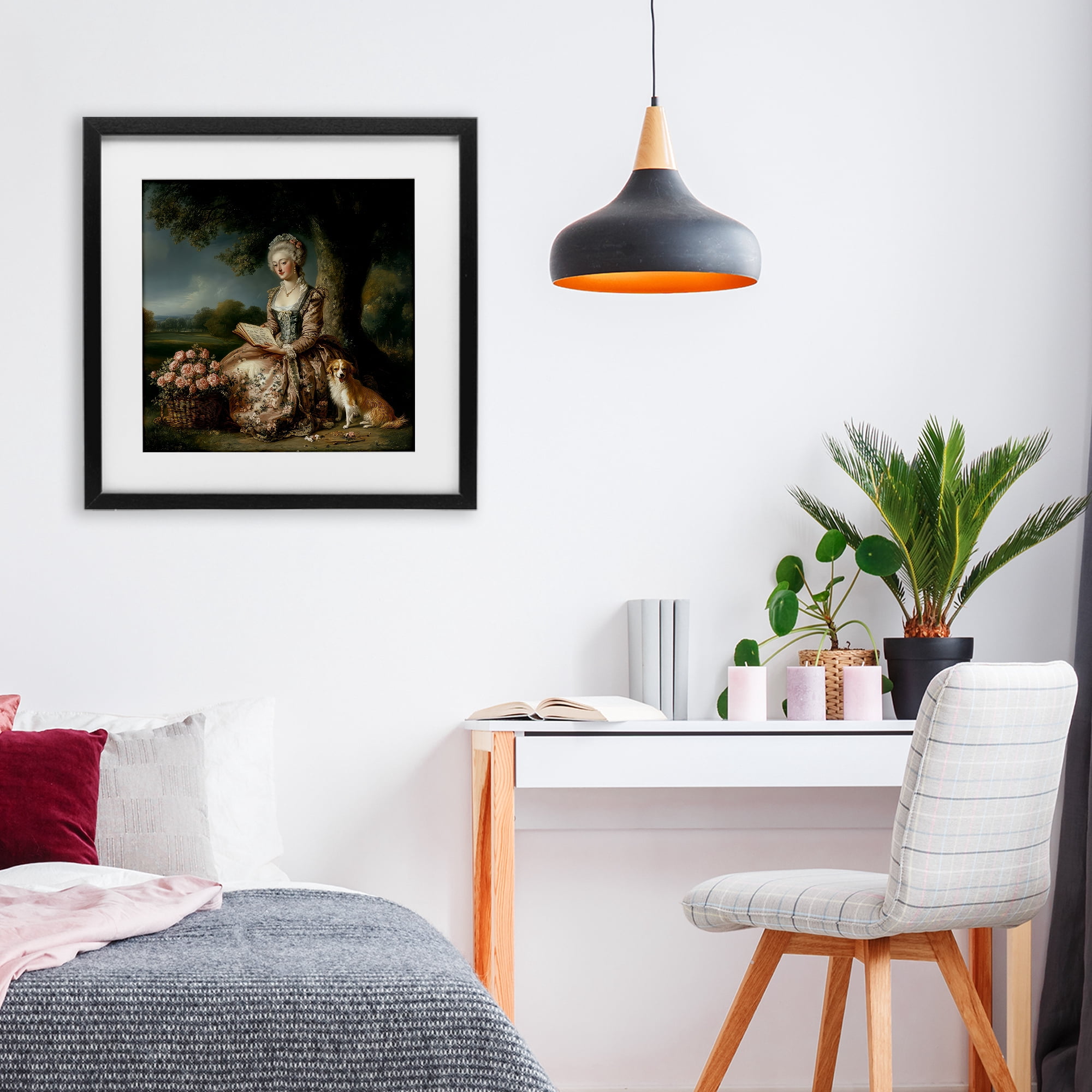 Stupell Industries Rococo Woman with Dog Black Framed Print Under Glass, design by The Wands Want