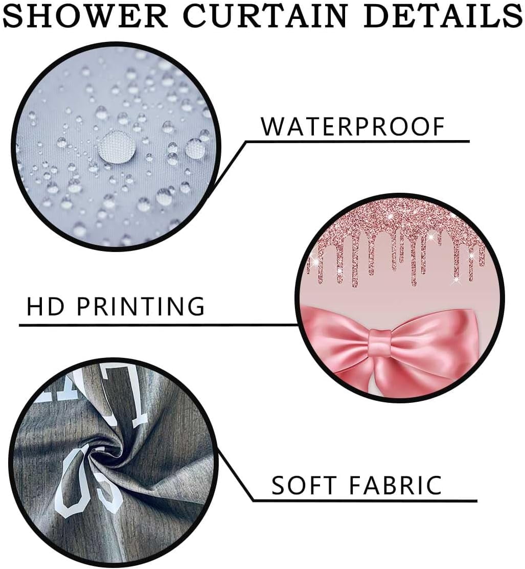 4PCS Cartoon Black Unicorn Shower Curtain Set, Inspirational Rainbow African American Black Girl Kids Bathroom Decor, Waterproof Fabric Pink Shower Curtain, Non-slip Bath Mat, Unicorn Gifts