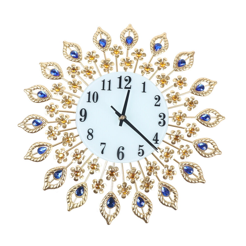 SAYFUT Gold Luxury Peacock Large Wall Clock 3D Metal Living Room Watch