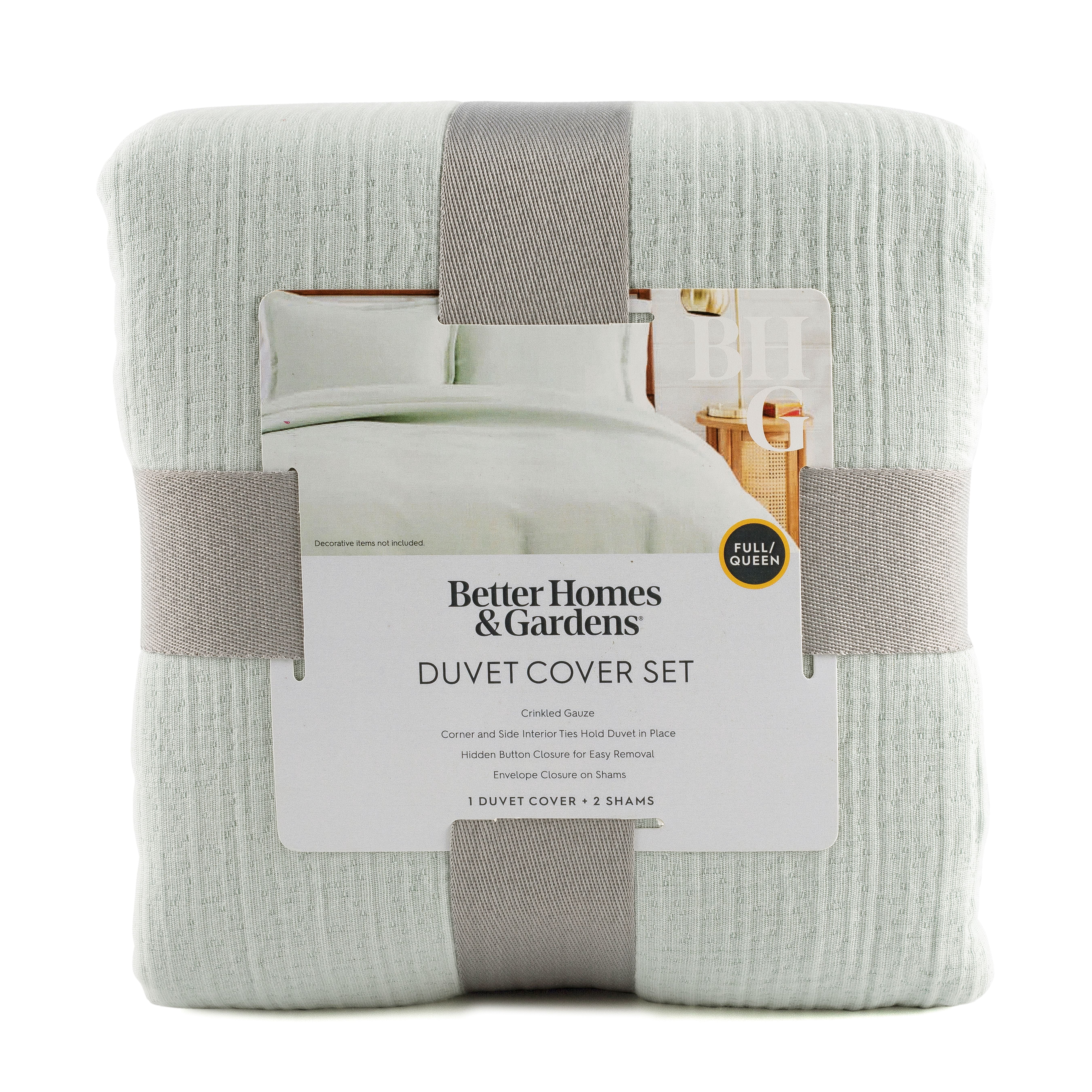 Better Homes & Gardens 3-Piece Sage Green Crinkled Gauze Duvet Set, Adult Full/Queen