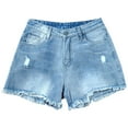thumbnail image 4 of Quealent on Pant Women Shorts Mid Waist Ripped Frayed Hem Tessles Stretchy Jean Shorts with Pockets Mod Mom Denim Women Pants Blue L, 4 of 5