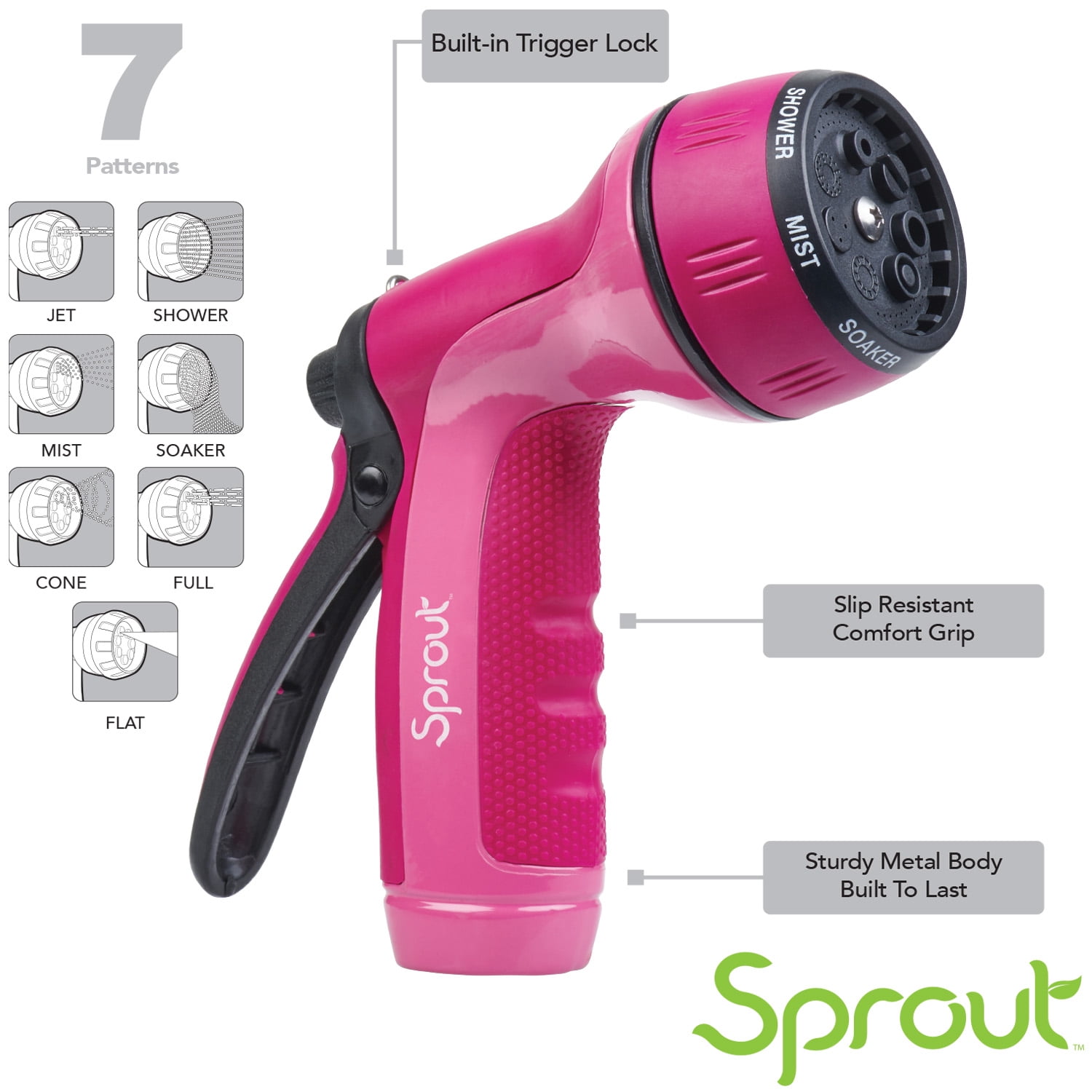 Sprout Rear-Trigger 7-Pattern Metal Nozzle in Red