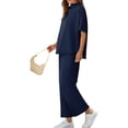 thumbnail image 3 of Women 2 Piece Outfits 3/4 Batwing Sleeve Pullover Tops and Wide Leg Pants Casual Lounge Set, 3 of 6