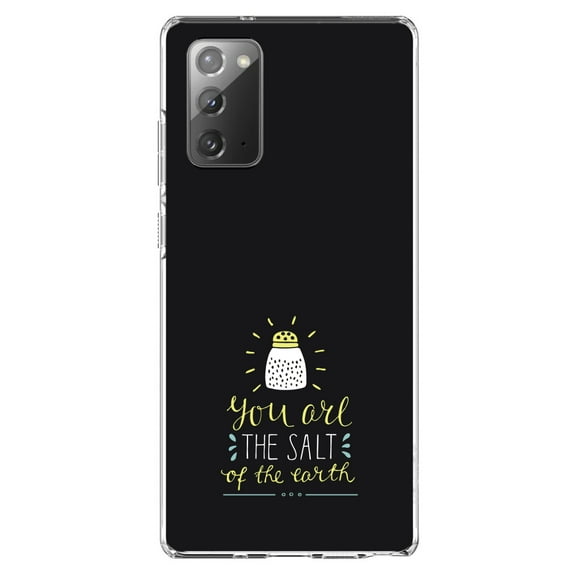 DistinctInk Clear Shockproof Hybrid Case for Samsung Galaxy Note 20 (6.7" Screen) - TPU Bumper, Acrylic Back, Tempered Glass Screen Protector - You Are the Salt of the Earth - Black Yellow