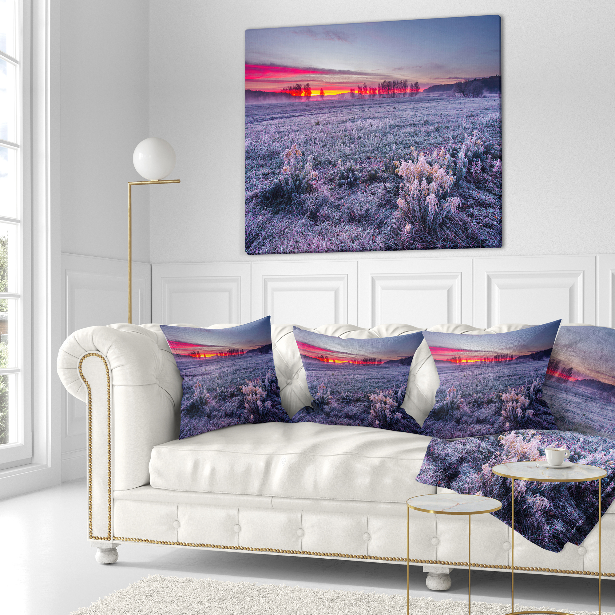 Designart Colorful Cold Frosty Morning - Landscape Printed Throw Pillow - 16x16