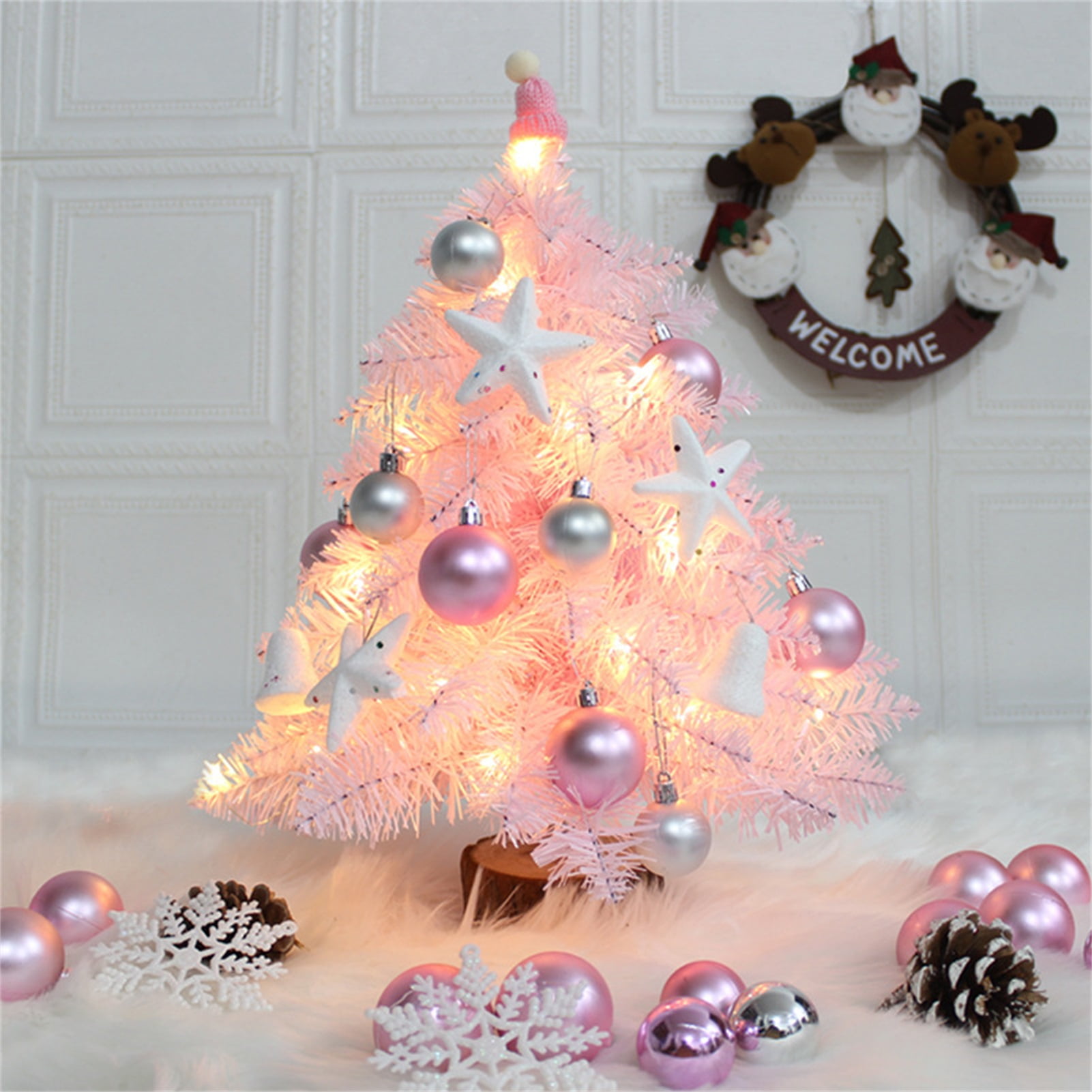 Travelwant Prelit Snowy Mini Christmas Tree, Small Tabletop Flocked Christmas Tree with LED