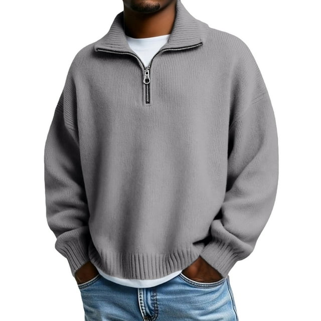 WTXUE Womens Long Sleeve Quarter Zip Pullover Sweater Casual Loose V Neck Collared Ribbed Knit Jumper Tops Soft Oversized Tunic Sweaters Grey Xxl