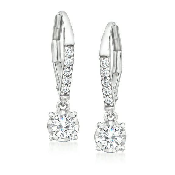 Ross-Simons 0.50 ct. t.w. Diamond Drop Earrings in 14kt White Gold, Women's, Adult