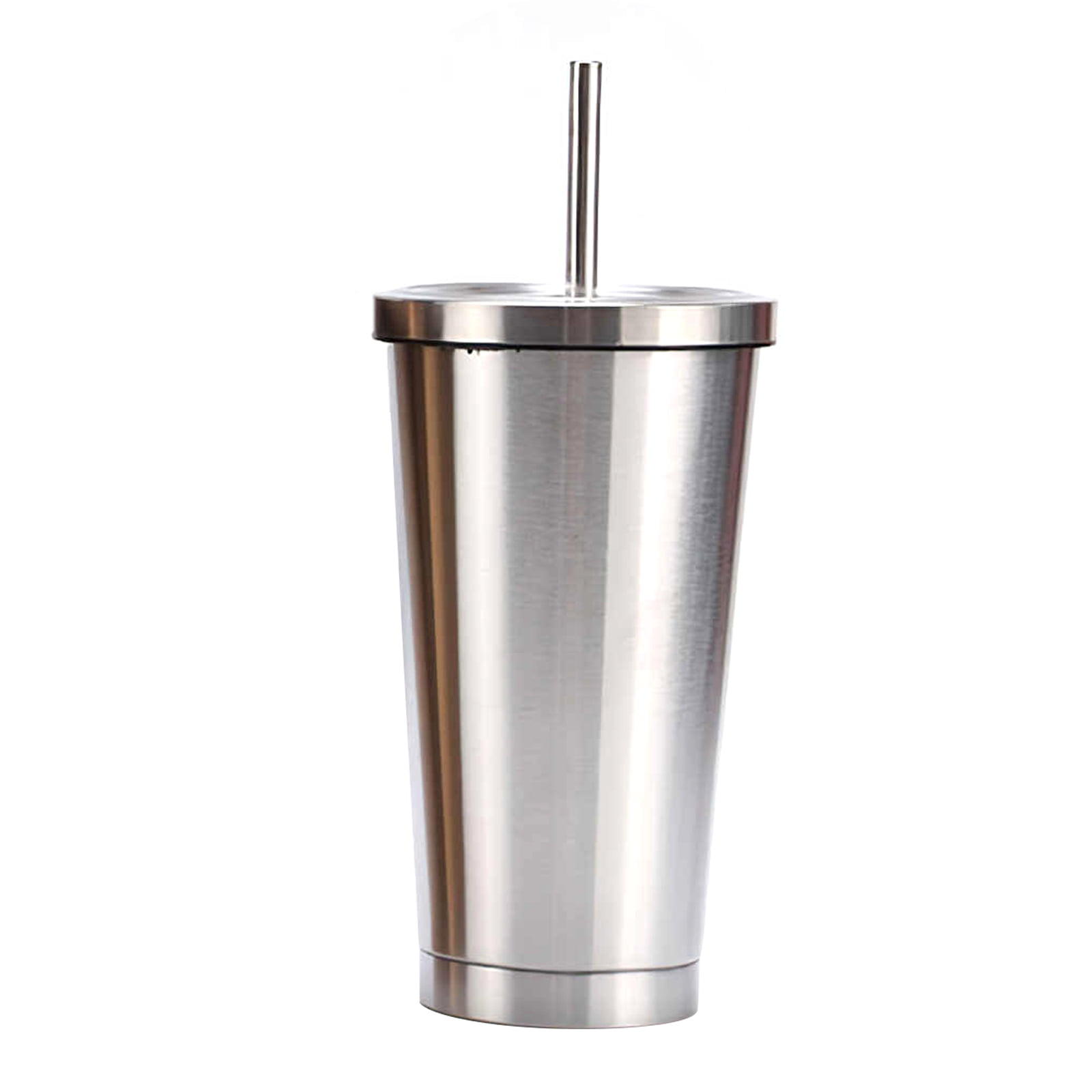 Silver 500mL Coffee Cups with Lid and Straw Travel Mug Vacuum Insulated Car Drinking Cups 