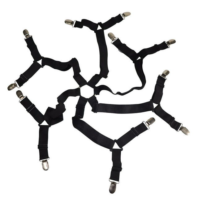 Tensor de sábana ajustable Sujetadores de sábana ajustables 6 lados, Correas para sábanas, Adecuado para todos los colchones redondos y cuadrados (3 formas negras)