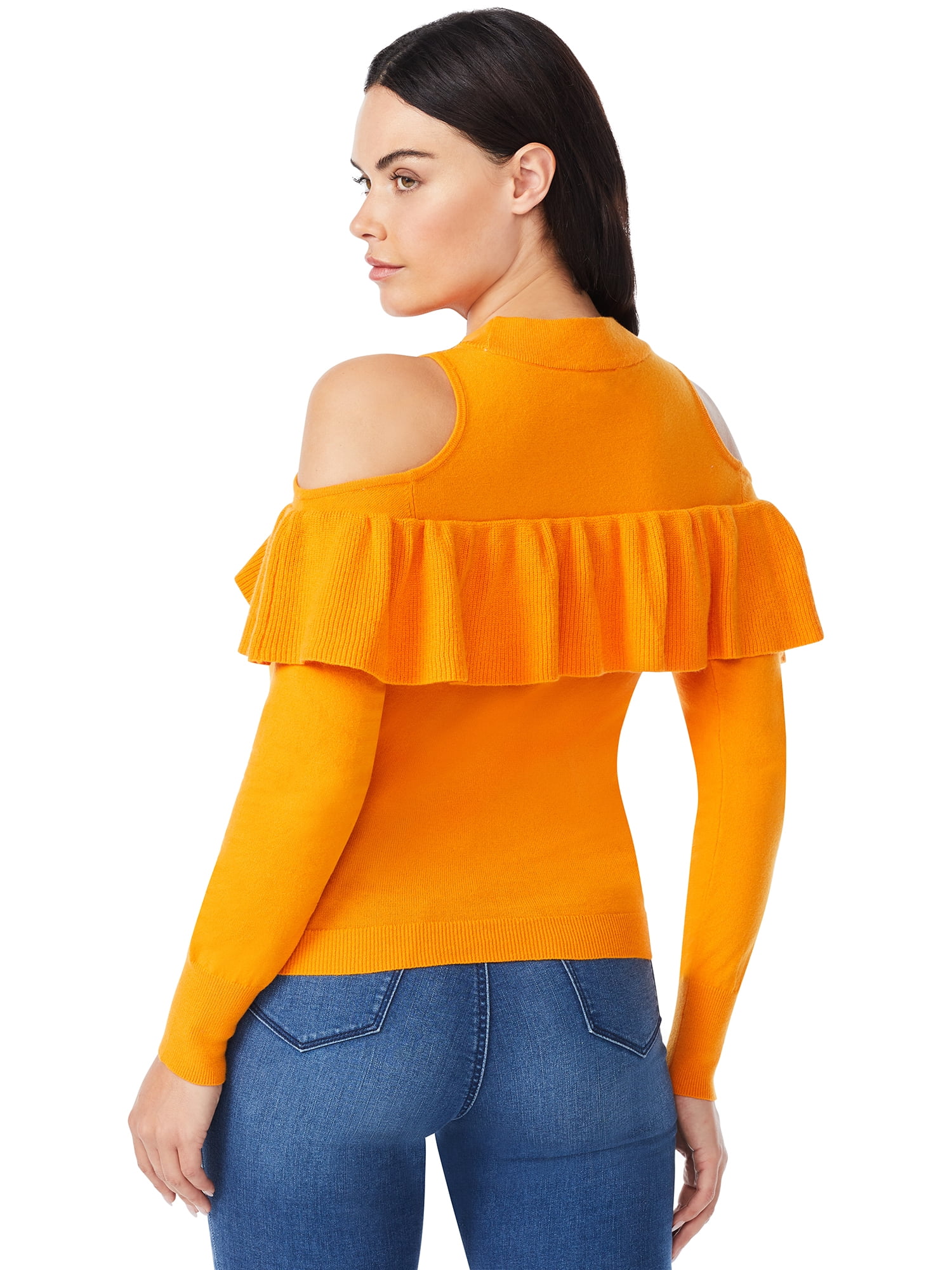 Sofia Jeans by Sofia Vergara Women's Cold Shoulder Ruffled Sweater