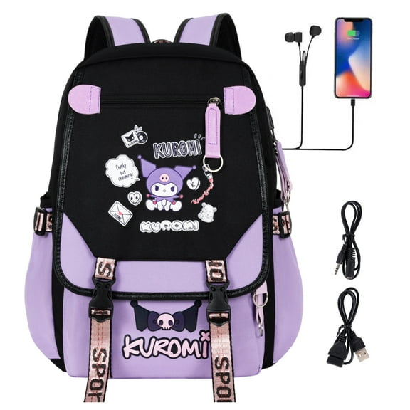 Roffatide Kuromi Anime Polyester Durable School Bookbag for Teenagers, Purple
